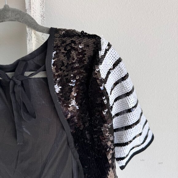 ZARA Limited Edition Black/White Sequin Open Tie-Back Top - Picture 5 of 11